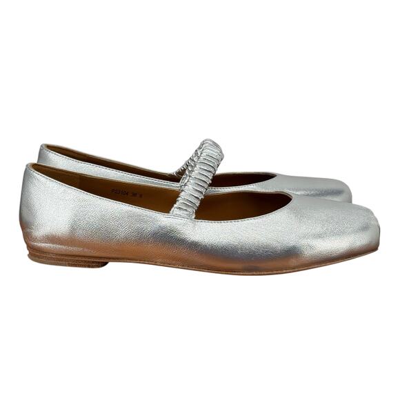 Pineapple Dawn Square Toe Mary Jane Leather Shoes Womens 6 Silver Balletcore NEW - Picture 4 of 12